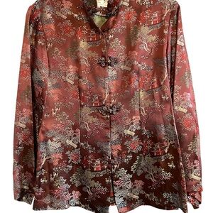 Vintage Red and Silver Patterned Women's Asian Style Blazer by Peony